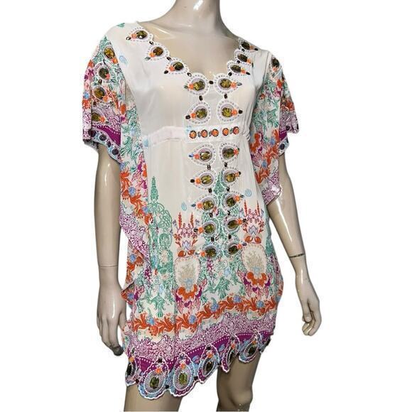 Meghan Los Angeles Women's 6 Multi-Color Beaded Rhinestone Tops Tunic Cover Up